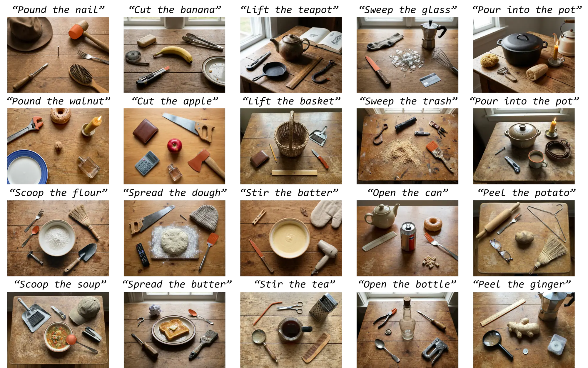 Quantitative and qualitative results for open-world affordance grounding and robot tool use.